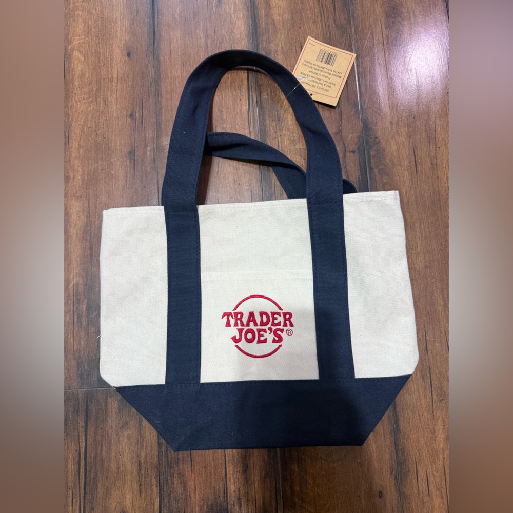 Trader Joe’s Mini Canvas Tote Reusable Bag Dark Blue NWT - Picture 3 of 3